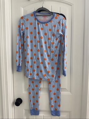 Ruffle Butts Blue Gingham Pumpkin Pajama Set